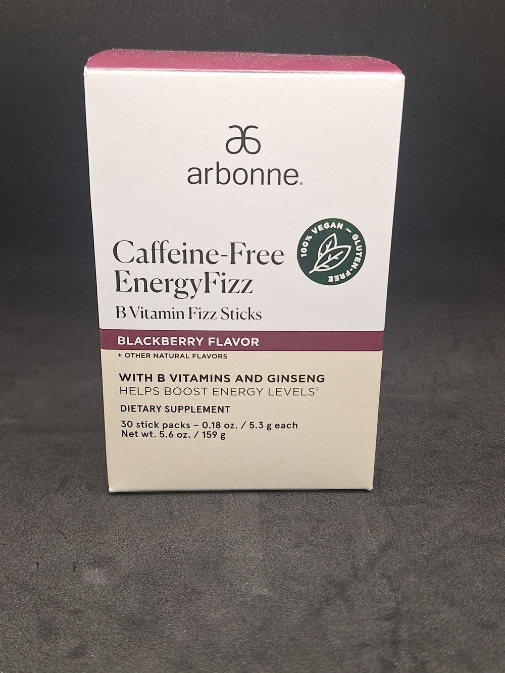 Arbonne Caffeine-Free EnergyFizz Blackberry Flavor 30 stick packs  New/seal Box